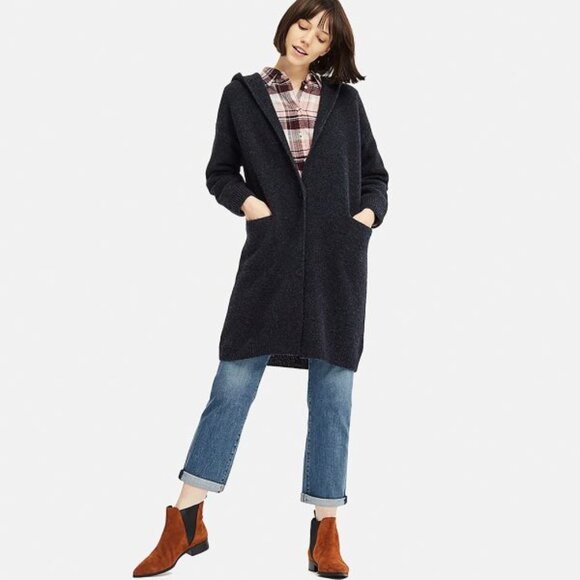 Uniqlo Sweaters - Uniqlo Hooded Wool Coat – Size S（fits M)  Dark Gray